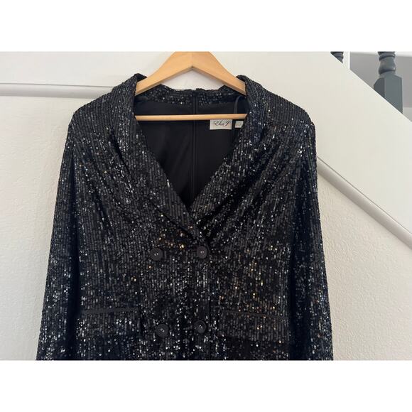 Eliza J Sequin Button Down Coat Dress Womens Size 8 Y2K Glam Party Event Black - Picture 8 of 15